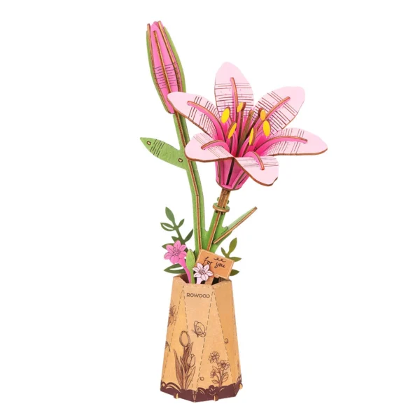 Rowood DIY Þrívíddar viðarpúsl - Pink Lily