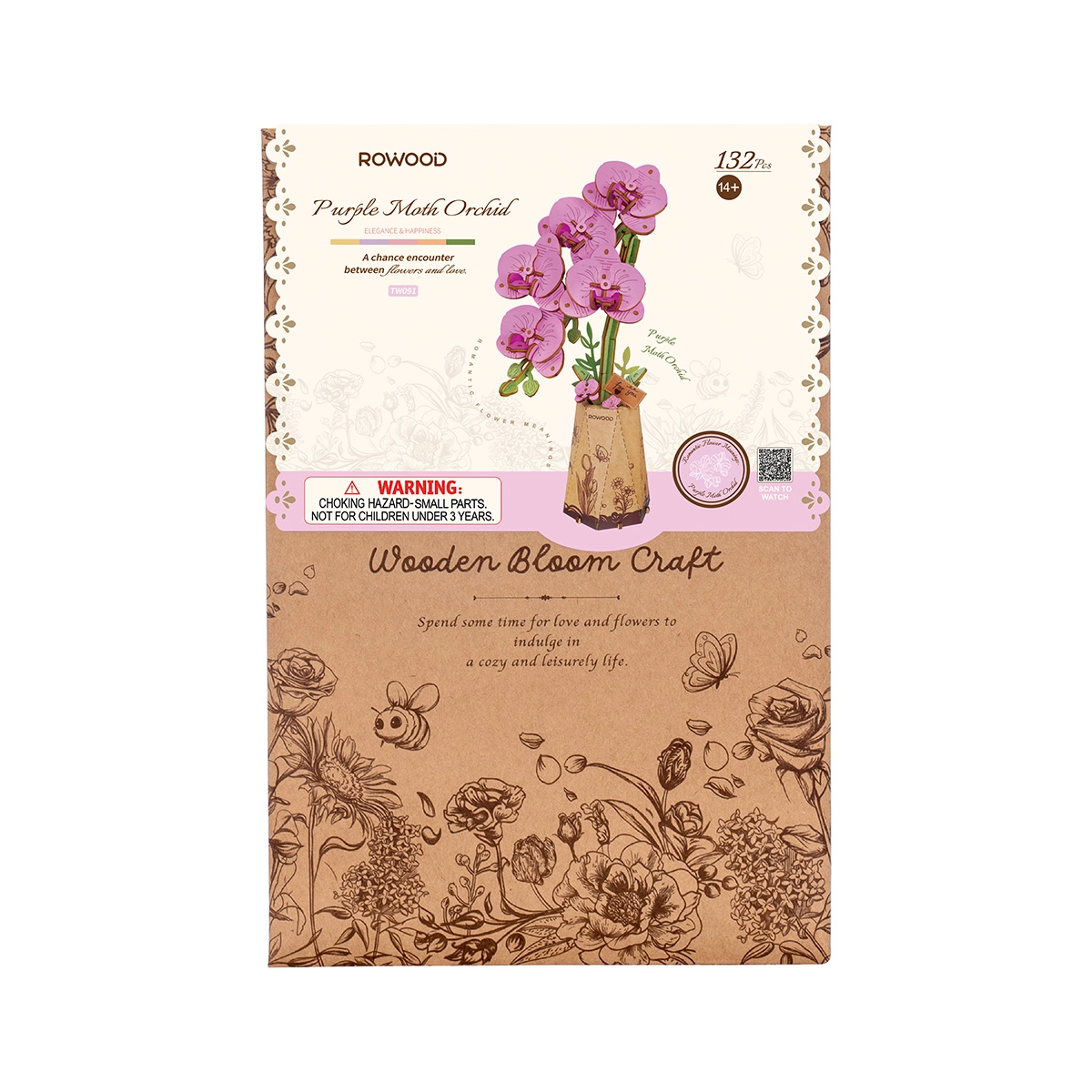 Rowood DIY Wooden 3D Flower Purple Moth Orchid - Mynd 2